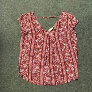 Pink Rose Burgundy and White Floral Blouse